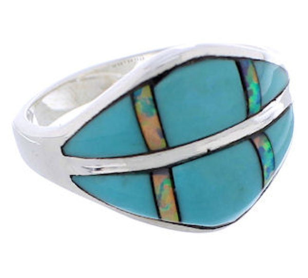 Opal Turquoise Inlay Southwestern Silver Ring Size 8-1/2 MX23348